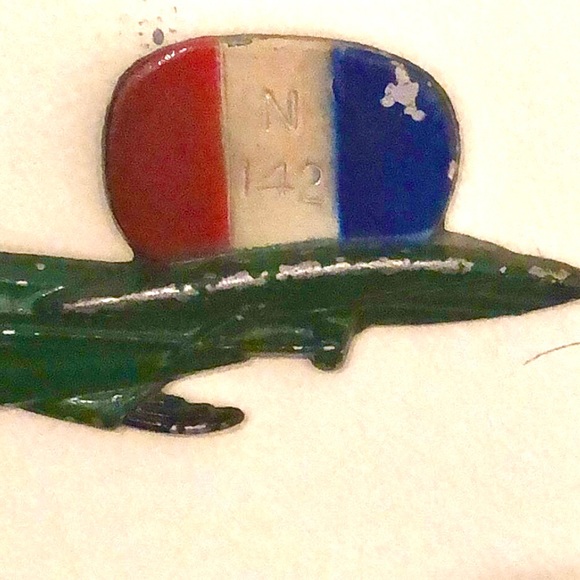 VINTAGE 1970’s Metal Airplane Wall Art Green Biplane with French Flag - Picture 14 of 15